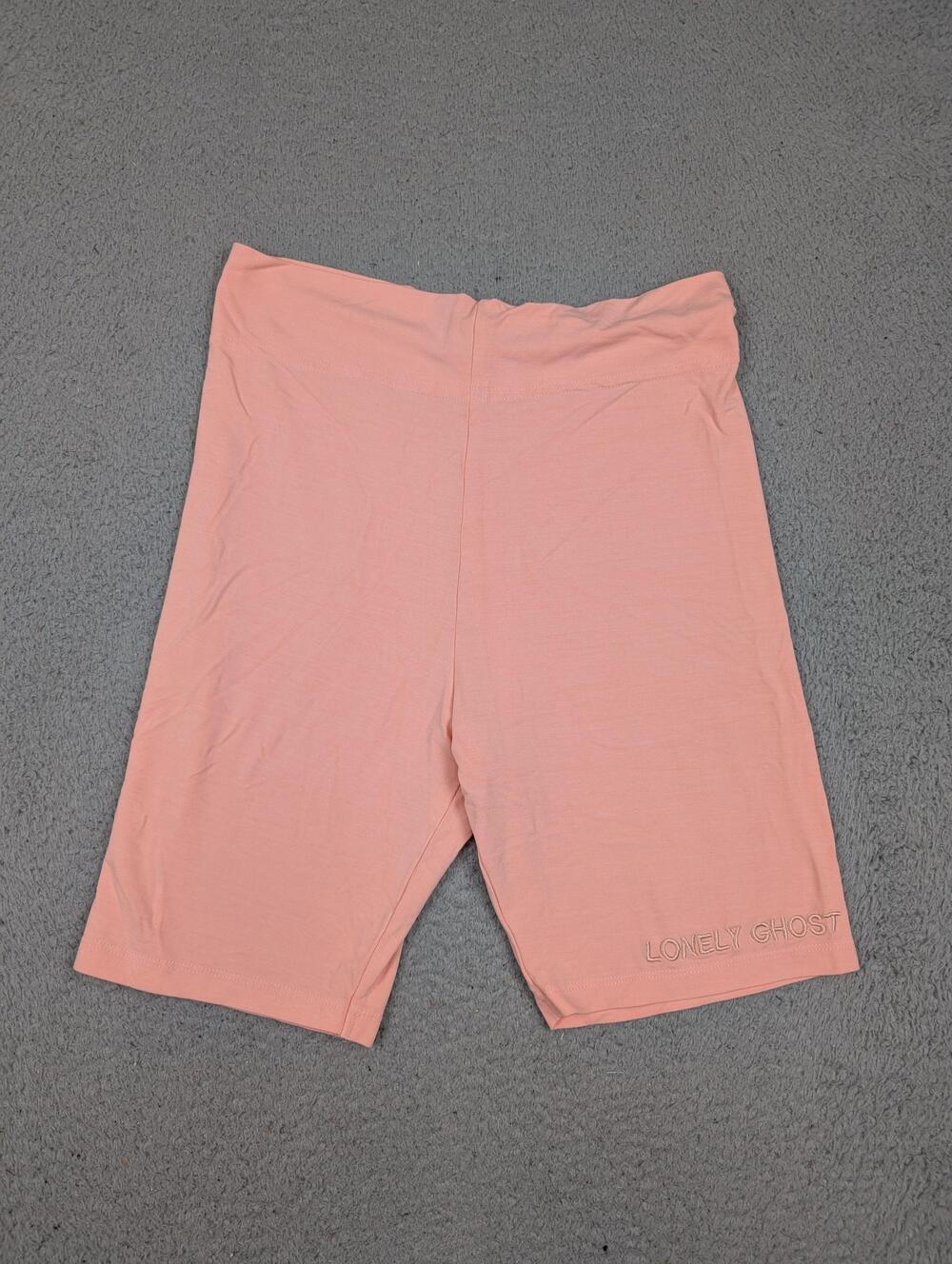 Lonely Ghost Shorts Womens Small Pink Peach High Rise Biker Stretch Embroidered